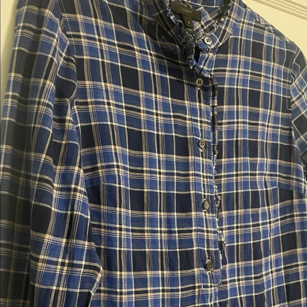 J. Crew Blue and White Plaid Button-Up Shirt